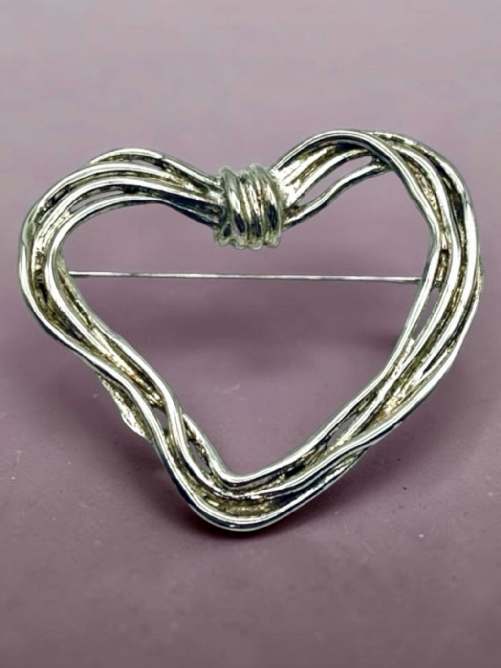 Cute Statement Silver Tone Open Heart Brooch Non Magnetic Large Pc
